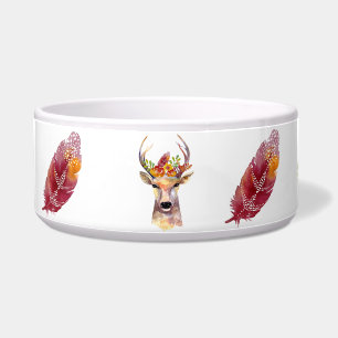 Personalized Pet Bowls boho deer Buck Head Brownin