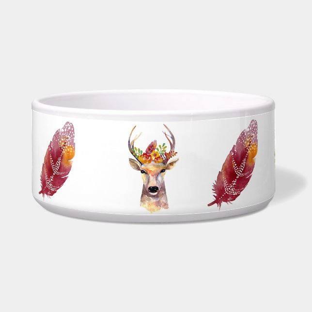 Personalized Pet Bowls boho deer Buck Head Brownin (Front)