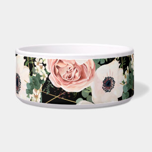 Personalized Pet Bowls Geometric Garden Rose Black