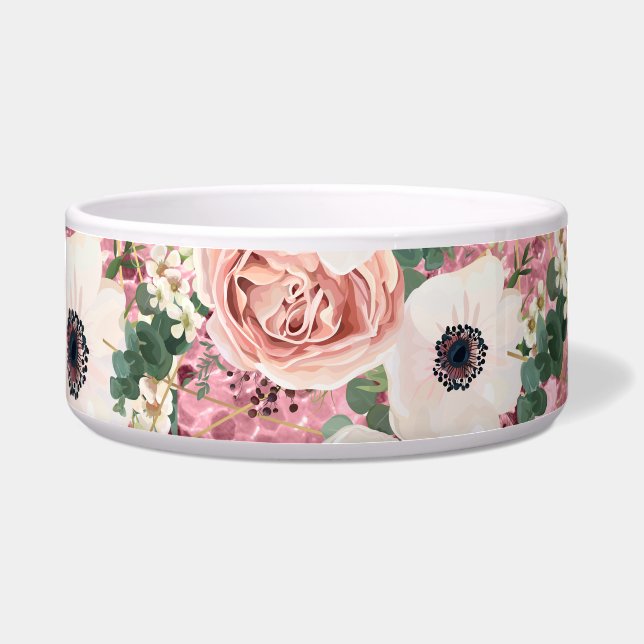 Personalized Pet Bowls Geometric Garden Rose Glitt (Front)