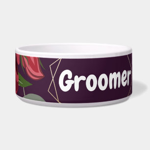 Personalized Pet Bowls Plum Purple Roses Gold Geom