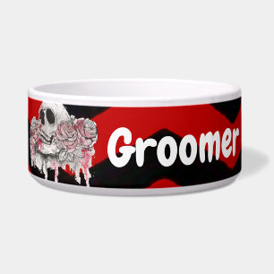 Personalized Pet Bowls skull Rose goth Chevron red