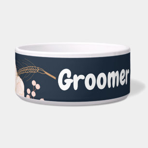 Personalized Pet Bowls White Floral Flowers on Dar