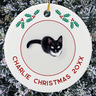 Personalized Pet Cat Christmas Photo Ceramic Ornament