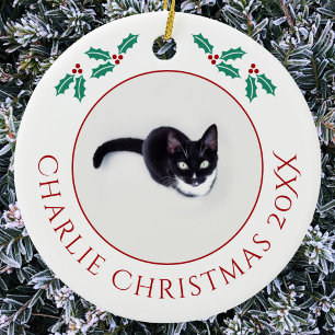 Personalized Pet Cat Christmas Photo Ceramic Ornament