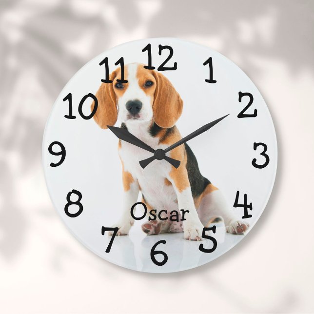 Personalized Pet Cat Dog Photo Name  Large Clock (Creator Uploaded)