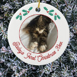 Personalized Pet Cat First Christmas Photo Ceramic Ornament<br><div class="desc">Celebrate your kitten's first Christmas with this charming personalized photo ornament. Add your own photo and change any of the text to customize. With pretty holly sprigs and modern text in festive red, it beautifully showcases your favourite photograph of your cat, making it a perfect keepsake for pet lovers. Hang...</div>
