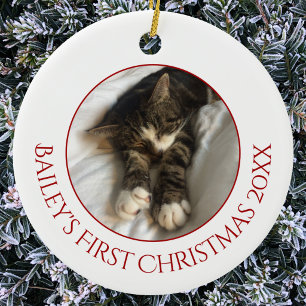 Personalized Pet Cat First Christmas Photo Ceramic Ornament