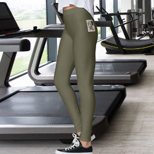 Personalized Pet Cat Lover Dark Olive Warm Neutral Leggings