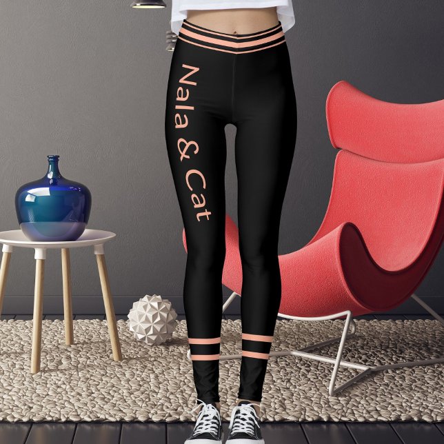 Personalized Pet Cat Mom Name Peach Black Stripes Leggings (Creator Uploaded)