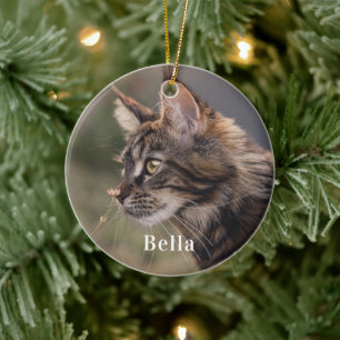 Personalized Pet Cat Photo Christmas Ceramic Ornament