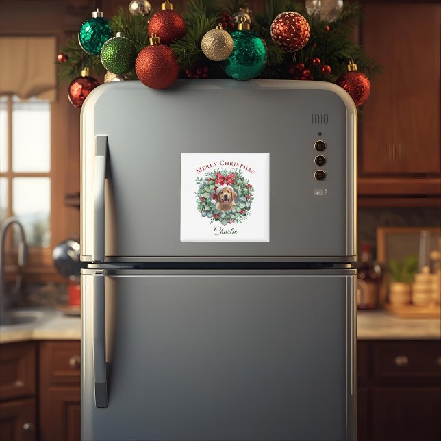 Personalized Pet Christmas with Wreath & Name Magnet (Creator Uploaded)