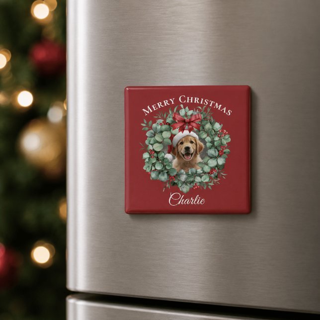 Personalized Pet Christmas with Wreath & Name Magnet (Creator Uploaded)
