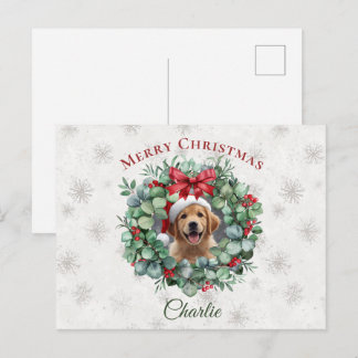 Personalized Pet Christmas with Wreath & Name Postcard