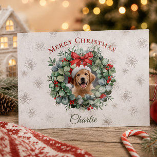 Personalized Pet Christmas with Wreath & Name Postcard