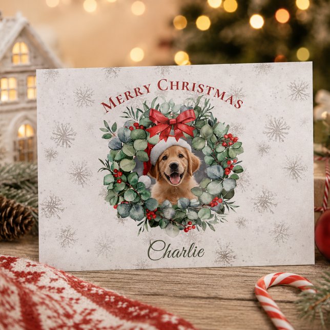 Personalized Pet Christmas with Wreath & Name Postcard (Creator Uploaded)