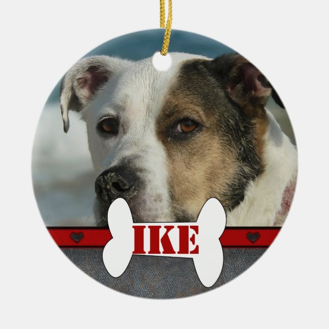 Personalized Pet Dog Bone Photo Frame Christmas Ceramic Ornament (Front)