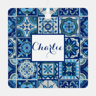 Personalized pet dog custom name azulejos  metal ornament