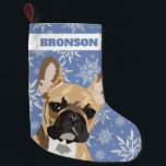 Personalized Pet Dog | Fawn French Bulldog Gift Small Christmas Stocking<br><div class="desc">Funny cute christmas holiday stocking for your pet featuring a fawn red french bulldog,  a winter blue background that can be changed to any colour,  and a scattering of winter white snowflakes.</div>