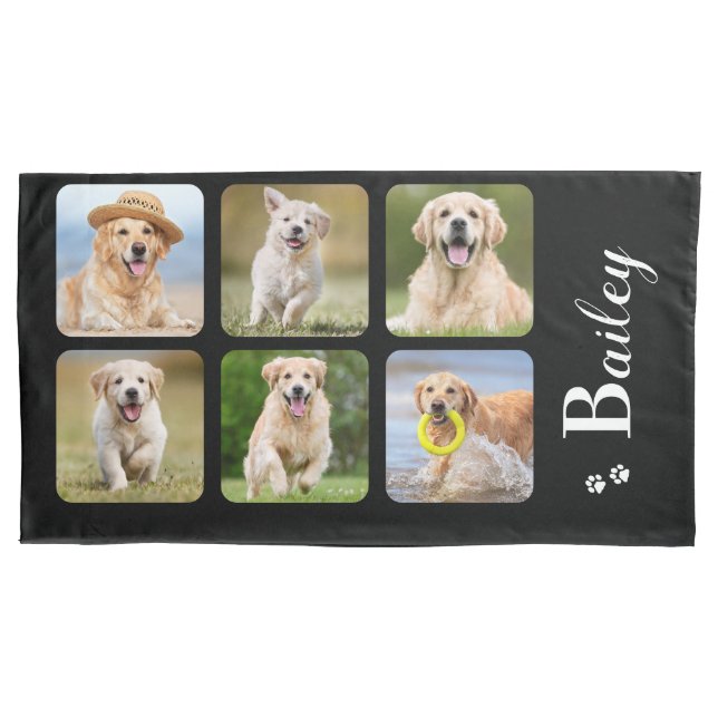 Personalized Pet Dog Lover 6 Photo Monogram Name  Pillowcase (Front)