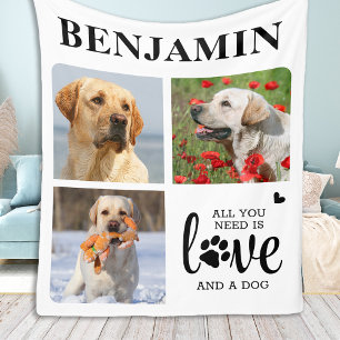 Personalized Pet Dog Lover Custom 3 Photo Collage Fleece Blanket