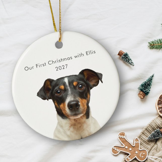 Personalized Pet Dog Photo Name First Christmas Ceramic Ornament (Creator Uploaded)