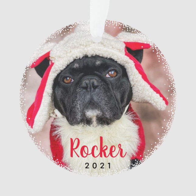 Personalized Pet Dog Puppy Holiday Photo Ornament (Front)