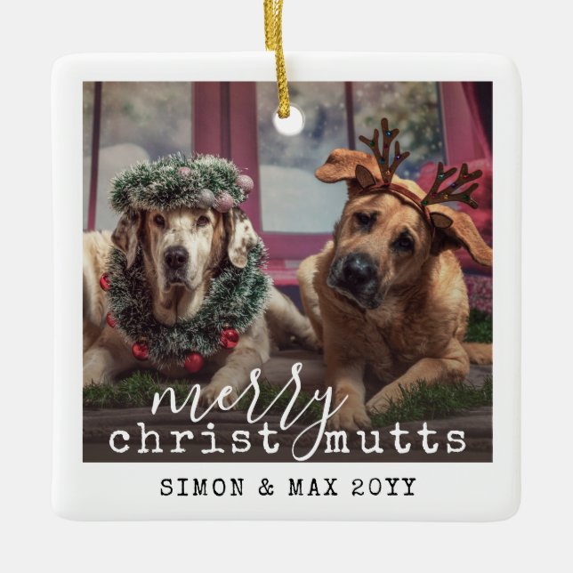 Personalized Pet Dogs Photo Funny Christmas Cerami Ceramic Ornament (Front)