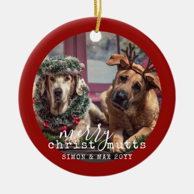 Personalized Pet Dogs Photo Funny Christmas Ceramic Ornament (Front)