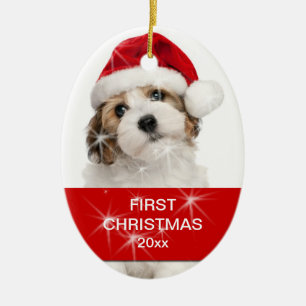 Personalized Pet First Christmas Photo Ceramic Ornament