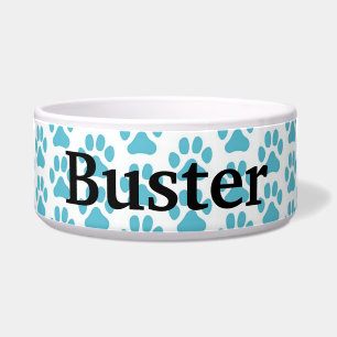 Personalized Pet Food Bowl - Blue Pawprints