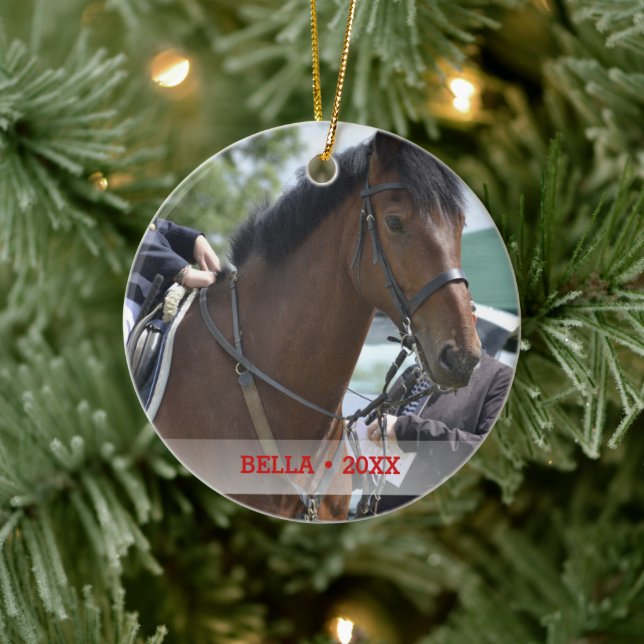 Personalized Pet Horse Photo & Name Christmas Tree Ceramic Ornament (Tree)
