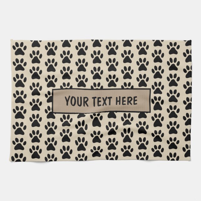 Personalized pet kitchen towel with dog paw prints (Horizontal)