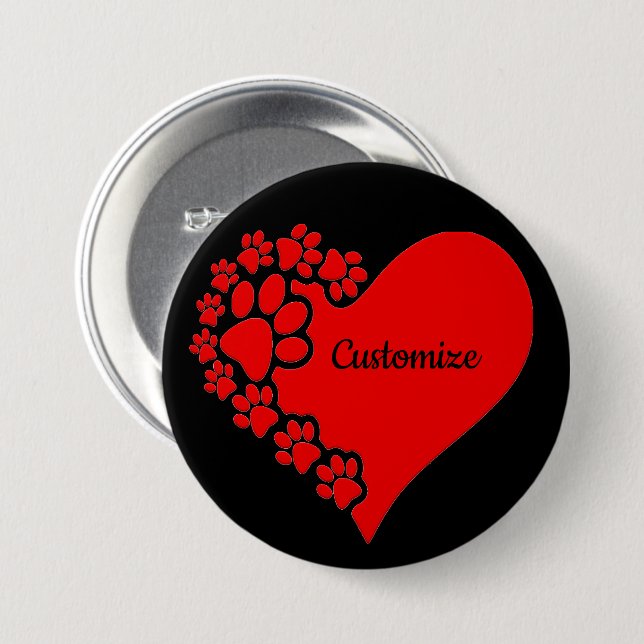 Personalized Pet Love Heart 3 Inch Round Button (Front & Back)