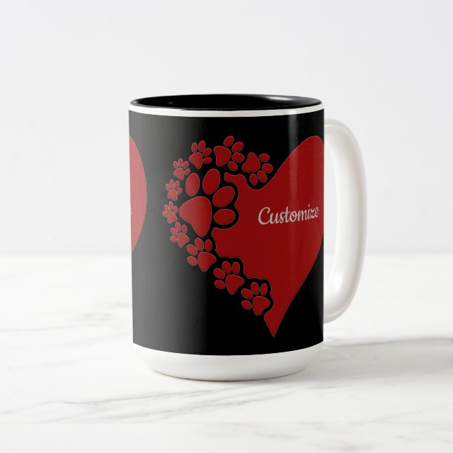 Personalized Pet Love Heart Two-Tone Coffee Mug (Front Right)