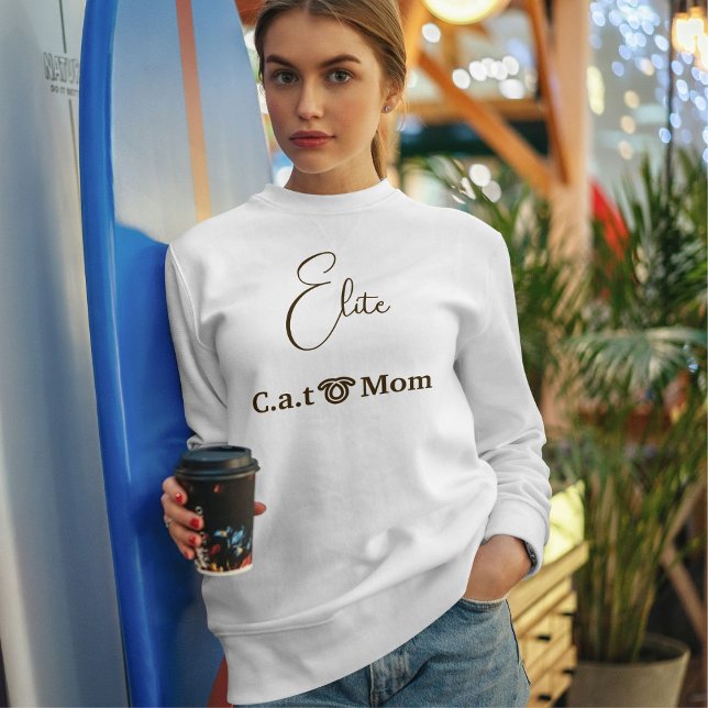 Personalized Pet Lover Brown Script Cat Mom White Sweatshirt (Creator Uploaded)