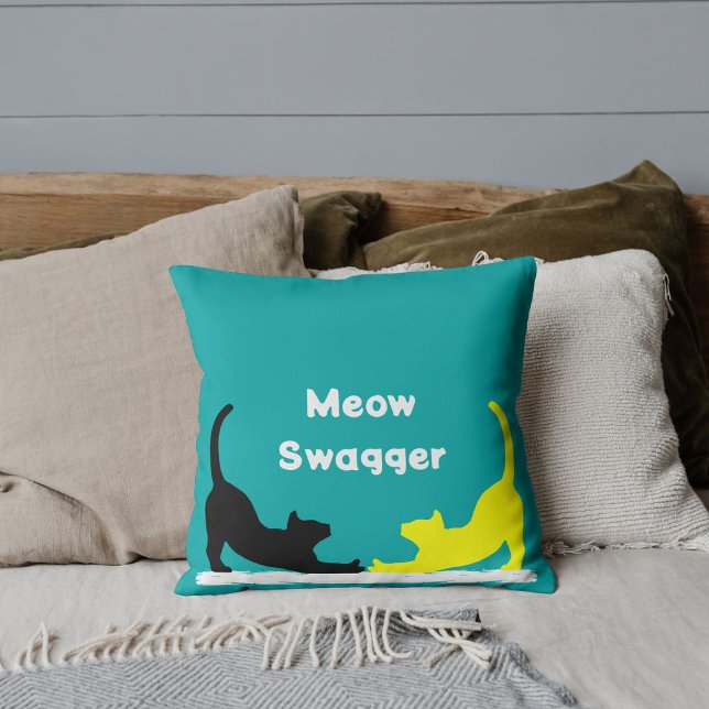 Personalized Pet Lover Funny Cat Quote On Blue Throw Pillow (Creator Uploaded)
