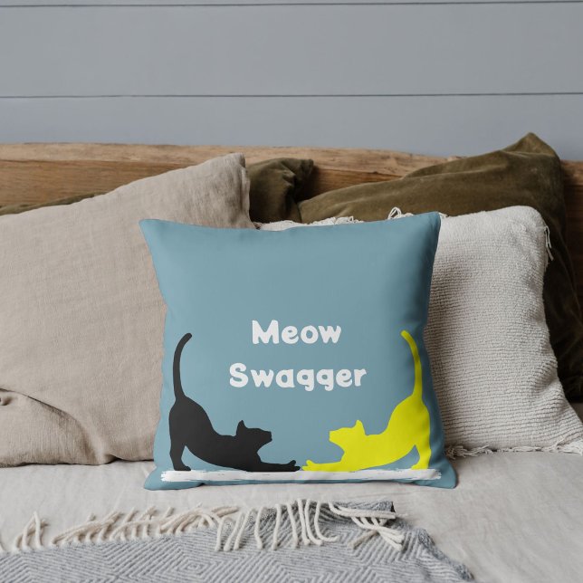 Personalized Pet Lover Funny Cat Quote On Blue Throw Pillow (Creator Uploaded)