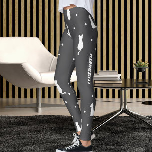 Personalized Pet Lover Grey White Kitten Cat Mom Leggings