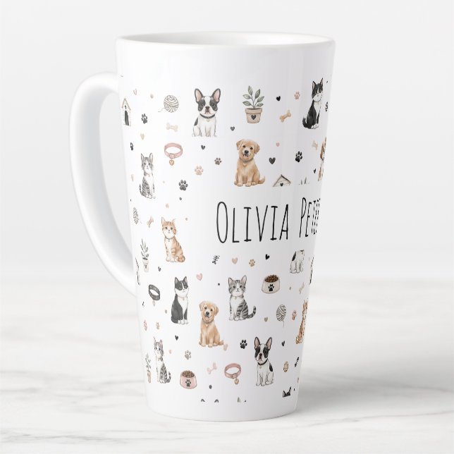 Personalized Pet Lover Latte Mug with Custom Name  (Left Angle)