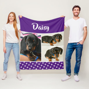 Personalized Pet Lover Photo Collage Pawprint Dog Fleece Blanket