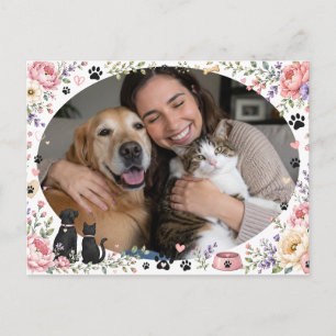 Personalized Pet Lover Photo Floral Postcard