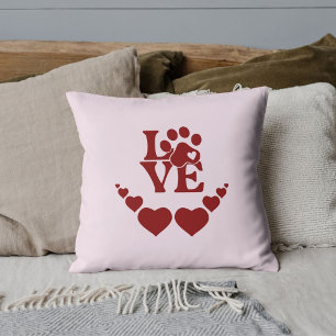 Personalized Pet Lovers Red Heart Valentine's Day Throw Pillow