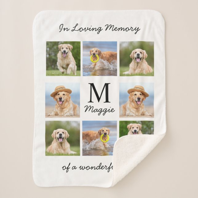 Personalized Pet Memorial 8 Photo In Loving Memory Sherpa Blanket (Front)