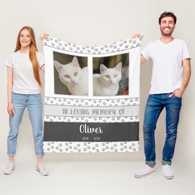 Personalized Pet Memorial Blanket Grey Paw Prints (In Situ)