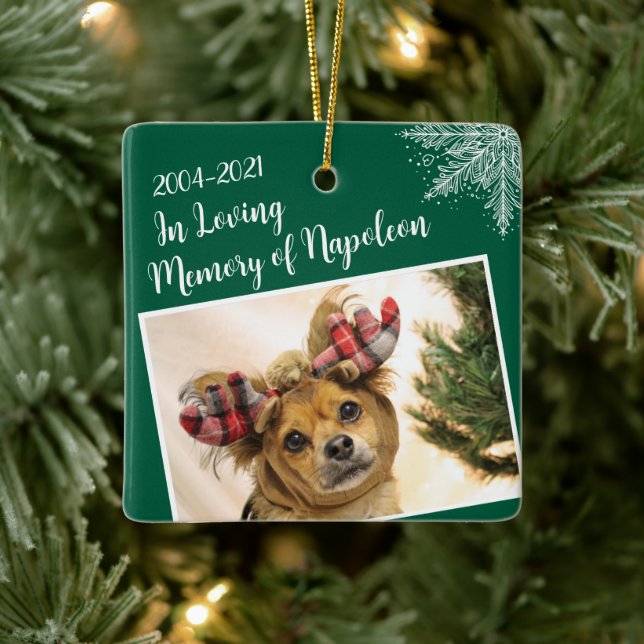 Personalized Pet Memorial Christmas Photo Ceramic Ornament (Tree)