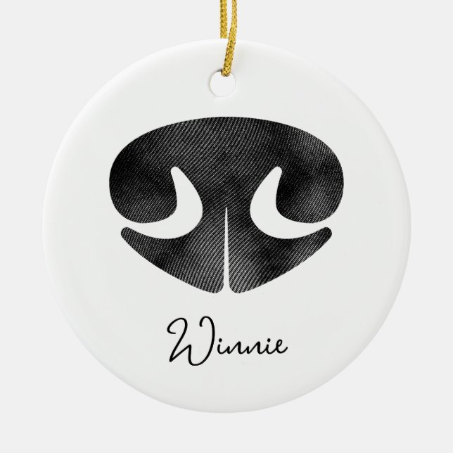 Personalized Pet Memorial Dog Nose Stamp Ceramic Ornament (Front)
