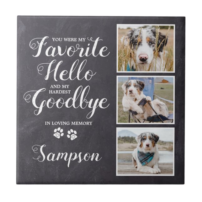 Personalized Pet Memorial Keepsake Photo Collage Tile (Front)