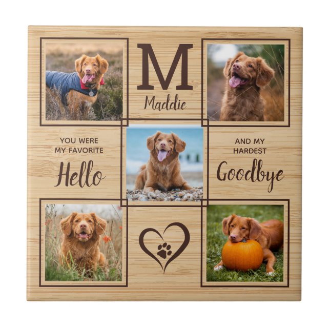 Personalized Pet Memorial Pet Loss 5 Photo Collage Tile (Front)