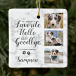 Personalized Pet Memorial Photo Collage Pet Loss Ceramic Ornament<br><div class="desc">Celebrate your best friend with a custom pet memorial ornament in a elegant white marble design. This unique dog memorial photo collage ornament is the perfect gift for yourself, family or friends to honour those loved . We hope your photo dog ornament will bring you joy , peace , and...</div>